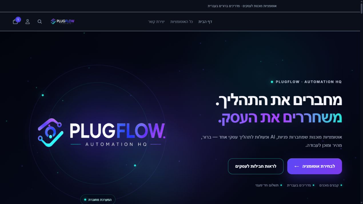 PLUG FLOW live Hebrew storefront